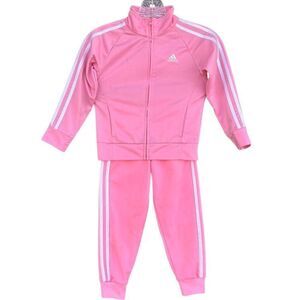 Adidas Classic Track Set Pink Pants Jacket Girl Toddler Size 5 Zip Elastic Waist